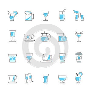 Line drinks and beverages icons
