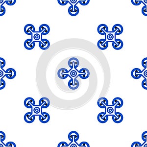 Line Drone flying with action video camera icon isolated seamless pattern on white background. Quadrocopter with video and photo