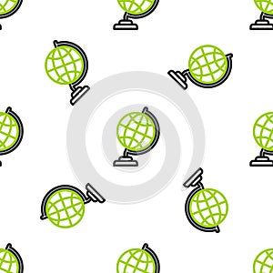 Line Earth globe icon isolated seamless pattern on white background. Vector Illustration