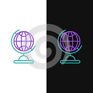 Line Earth globe icon isolated on white and black background. Colorful outline concept. Vector