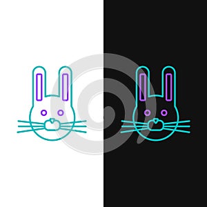 Line Easter rabbit icon isolated on white and black background. Easter Bunny. Colorful outline concept. Vector