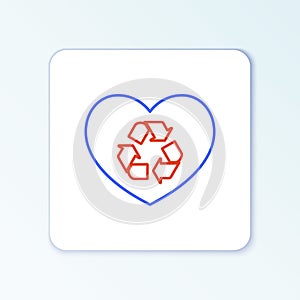 Line Eco friendly heart icon isolated on white background. Heart eco recycle nature bio. Environmental concept. Colorful