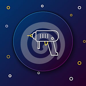 Line Electric drill machine icon isolated on blue background. Repair tool. Colorful outline concept. Vector