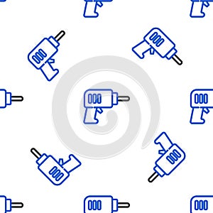 Line Electric drill machine icon isolated seamless pattern on white background. Repair tool. Colorful outline concept