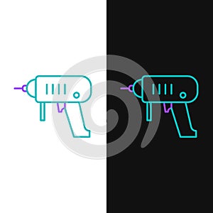 Line Electric drill machine icon isolated on white and black background. Repair tool. Colorful outline concept. Vector