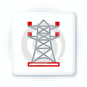 Line Electric tower used to support an overhead power line icon isolated on white background. High voltage power pole