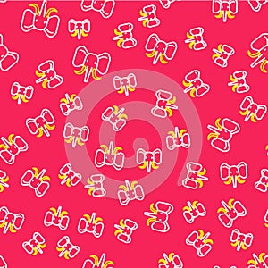 Line Elephant icon isolated seamless pattern on red background. Vector