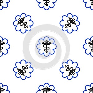 Line Emergency star - medical symbol Caduceus snake with stick icon isolated seamless pattern on white background. Star