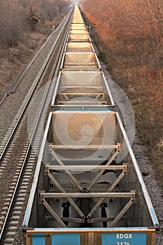 Line of Empty coal cars from Above