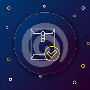 Line Envelope and check mark icon isolated on blue background. Successful e-mail delivery, email delivery confirmation photo