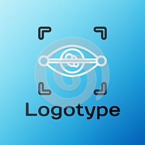 Line Eye scan icon isolated on blue background. Scanning eye. Security check symbol. Cyber eye sign. Colorful outline