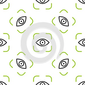 Line Eye scan icon isolated seamless pattern on white background. Scanning eye. Security check symbol. Cyber eye sign