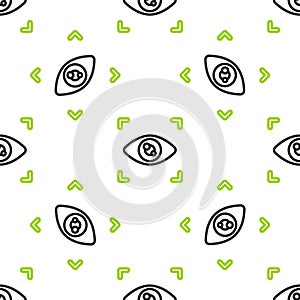 Line Eye scan icon isolated seamless pattern on white background. Scanning eye. Security check symbol. Cyber eye sign