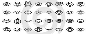 Line eyes symbols. Outline eye icon, isolated ophthalmology signs collection. Vision elements for drops or clinic