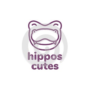 Line face cute hippo smile logo design vector graphic symbol icon sign illustration creative idea