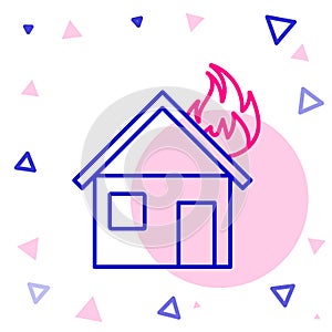 Line Fire in burning house icon isolated on white background. Colorful outline concept. Vector Illustration.