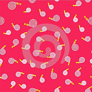 Line Fire hose reel icon isolated seamless pattern on red background. Vector