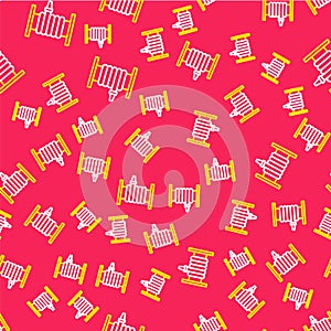 Line Fire hose reel icon isolated seamless pattern on red background. Vector