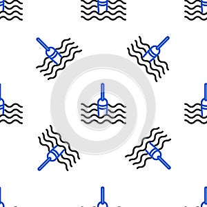 Line Fishing float in water icon isolated seamless pattern on white background. Fishing tackle. Colorful outline concept