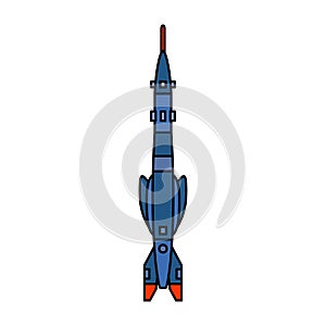 Line flat color vector icon elements of aerospace program geophysical rocket. Cartoon style rocket, scientific research