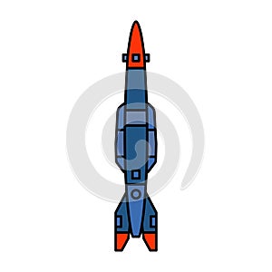 Line flat color vector icon elements of aerospace program geophysical rocket. Cartoon style rocket, scientific research