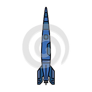 Line flat color vector icon elements of aerospace program geophysical rocket. Cartoon style rocket, scientific research