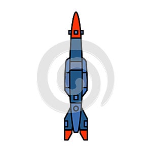 Line flat color vector icon elements of aerospace program geophysical rocket. Cartoon style rocket, scientific research photo