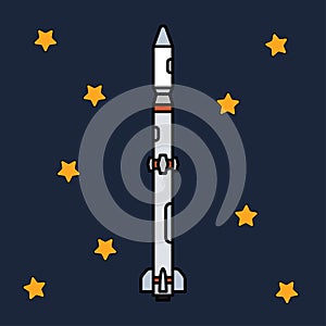 Line flat color vector icon elements of aerospace program multistage rocket. Cartoon style rocket, astronaut adventure