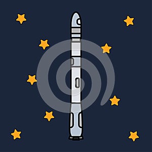Line flat color vector icon elements of aerospace program multistage rocket. Cartoon style rocket, astronaut adventure
