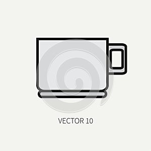 Line flat color vector kitchenware icons - cup. Cutlery tools. Cartoon style. Illustration and element for your design