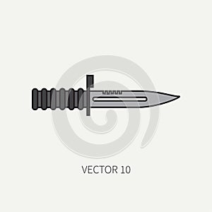 Line flat color vector military icon - bayonet knife. Army equipment and weapons. Cartoon style. Assault. Soldiers