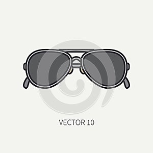 Line flat color vector vintage fashion sunglasses icon. Retro style. Ocean sun, sea beach. Elegance accessory. Summer