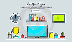 Line flat design of creative designer workspace