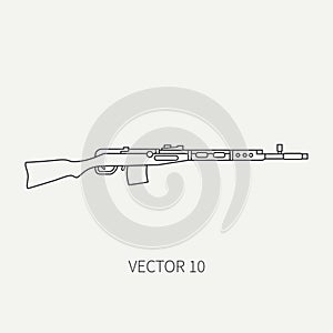 Line flat plain vector military icon rifle, carbine. Army equipment and armament. Legendary retro weapon. Cartoon style