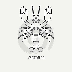 Line flat plain vector ocean fauna icon - lobster. Simplified retro. Cartoon style. Cancer. Omar. Seafood delicacy