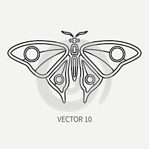 Line flat plain vector wildlife fauna icon bug, butterfly. Simplified retro. Cartoon style. Insect. Beetle. Entomology