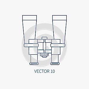 Line flat vector blue marine icon with nautical design elements - binoculars. Cartoon style. Illustration and element