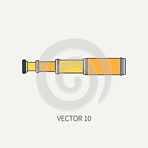 Line flat vector color marine icon with nautical design elements - retro spyglass. Cartoon style. Illustration and