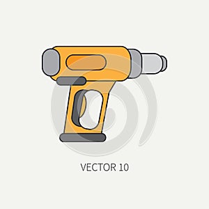 Line flat vector icon with building electrical tool - dryer. Construction and repair work. Powerful industrial