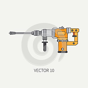 Line flat vector icon with building electrical tool - perforator. Construction and repair work. Powerful industrial