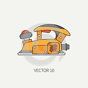 Line flat vector icon with building electrical tool - planer. Construction and repair work. Powerful industrial