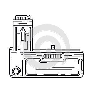 Line flat vector icon digital photographer professional equipment. Photography art. Photographic camera battery compact