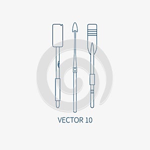 Line flat vector marine icon with nautical design elements - harpoon and paddle. Cartoon style. Illustration and element