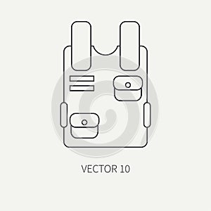 Line flat vector military icon bulletproof vest. Army equipment and weapons. Cartoon style. Army. Assault. Soldiers