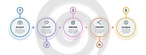 Line flow infographic. 5 steps circle workflow diagram, milestone business presentation template. Vector option