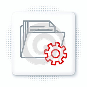 Line Folder settings with gears icon isolated on white background. Software update, transfer protocol, teamwork tool management.