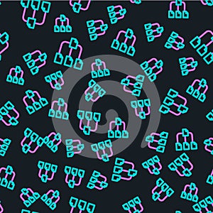 Line Folder tree icon isolated seamless pattern on black background. Computer network file folder organization structure