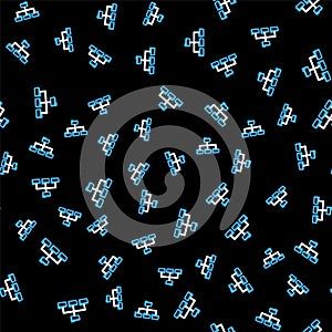 Line Folder tree icon isolated seamless pattern on black background. Computer network file folder organization structure