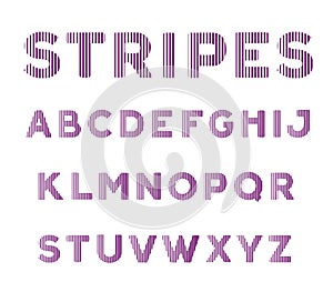 Line font. Hatched disco style alphabet. Vector typeface. Stripes