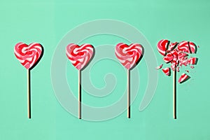 Line Formation Lollipop In Shape Of Heart and Last One Broken